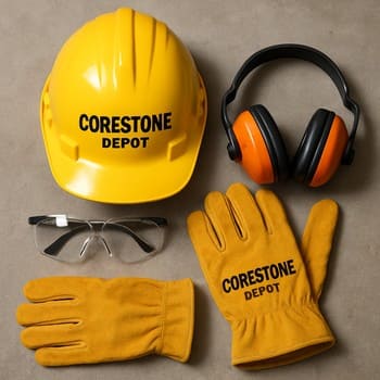 Tikinti üçün qoruyucu dəbilqə, əlcək və eynək dəsti