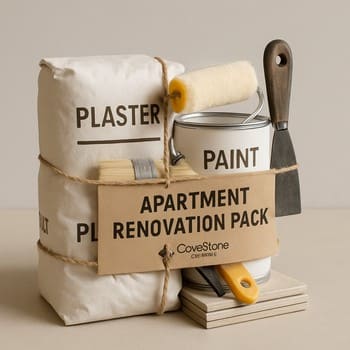 Mənzil təmiri üçün seçilmiş qarışıqlar və əl alətləri ilə dəst