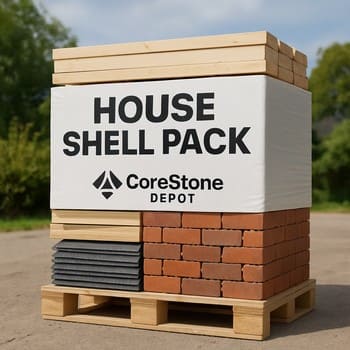 Kiçik ev karkası üçün kərpic, beton və armatur paletləri dəsti