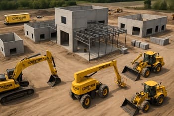 Fərdi ev üçün tikinti meydançasında paletlərlə materiallar