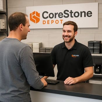 Kataloq kodları ilə işləyən servis masası və kassir zonası