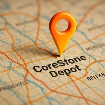 Bakı xəritəsində CoreStone Depot məkanını göstərən işıqlı marker