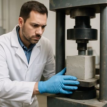 Laboratoriyada kərpic və beton nümunələrinin sıxılma testləri