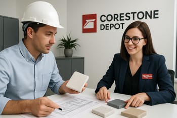 CoreStone nümayəndəsi və memar komandası layihə planını müzakirə edir