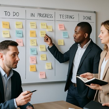 Plan lövhəsində sütunlara bölünmüş tikinti mərhələləri və stikerlər