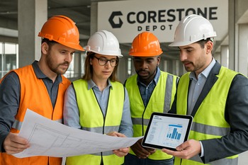 Tikinti sahəsində plan və büdcə cədvəlini müzakirə edən tərəflər