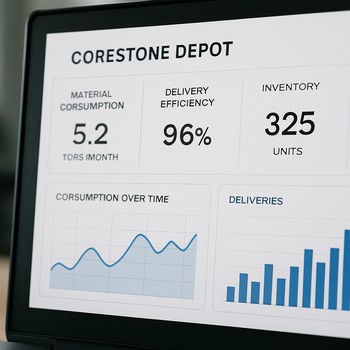 CoreStone panelində obyektlər üzrə material və çatdırılma qrafiklərini göstərən ekran