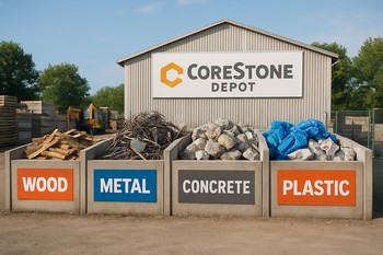 Anbar həyətində tikinti tullantılarının ayrı-ayrı konteynerlərdə çeşidlənməsi