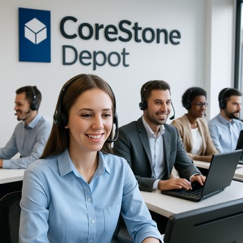 CoreStone ofisində layihə üzrə zəngləri cavablayan mütəxəssis