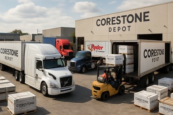 Anbar həyətində müxtəlif tərəfdaşlara aid yük maşınları sırası