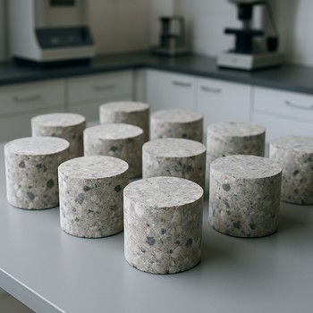 Laboratoriyada beton nümunə silindrləri və ölçü cihazları