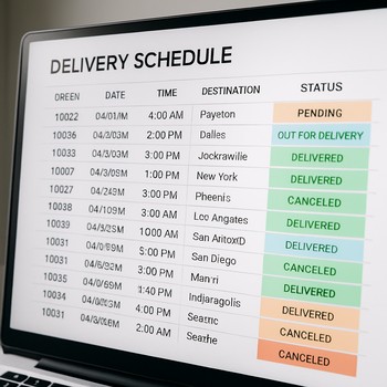 Çatdırılma qrafiki yazılmış lövhə və yanıb-sönən neon vaxt xətti