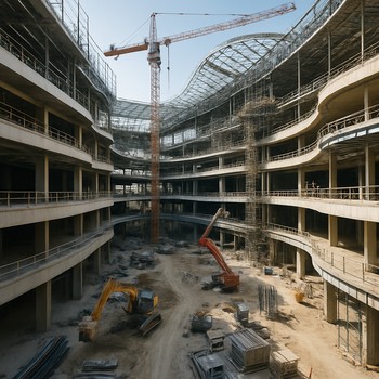 Ticarət mərkəzində fasad və daxili zonalar üçün material planı