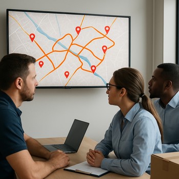 CoreStone komandası plan lövhəsi qarşısında layihə mərhələlərini müzakirə edir