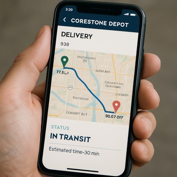 Telefon ekranında çatdırılma maşını üçün izləmə tətbiqi