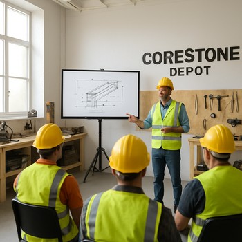 CoreStone təlim zalında material nümunələri ilə praktiki workshop