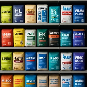 Qarışıq və quru məhlul kisələri rəflərdə qrupa bölünmüş şəkildə